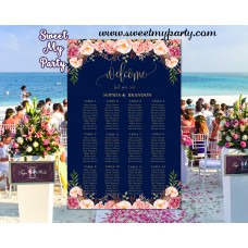 Floral Wedding Seating Charts,Navy gold Wedding Seating Plan,(055w) Floral Wedding Seating Charts,Navy gold Wedding Seating Plan,(055w)